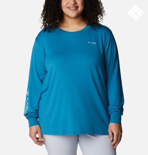 Hanorace Columbia PFG Slack Apa Graphic Long Sleeve Dama Albastri | Plus Size ME7AZ0Q8M